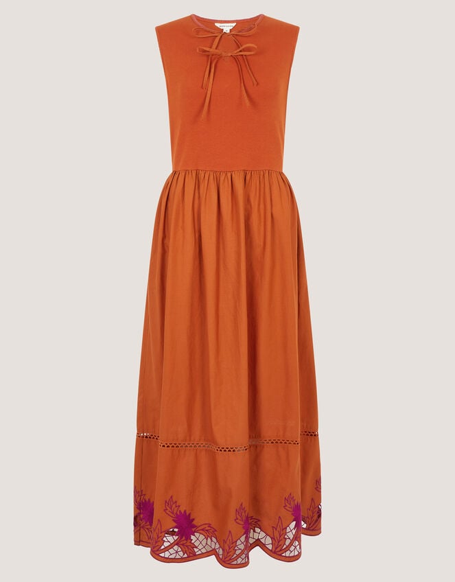 Fiona Sleeveless Floral Embroidered Maxi Dress, Orange (RUST), large