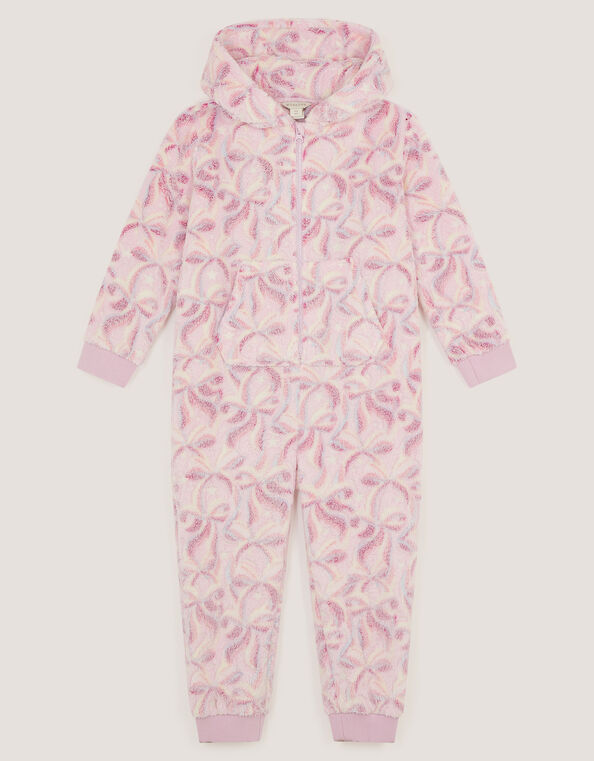 Bow Print Fleece Onesie, Pink (PINK), large