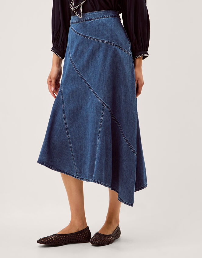 Annie Asymmetric Denim Midi Skirt Blue