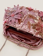 Bloom Floral Embellished Clutch Bag, Pink (PINK), large
