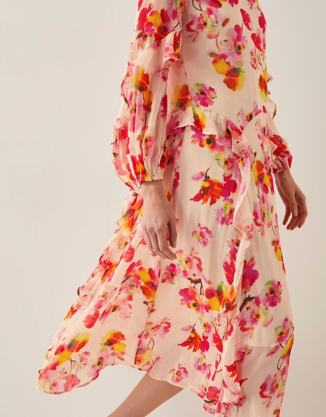 Vanna Frill Floral Print Midi Dress, Ivory (IVORY), large