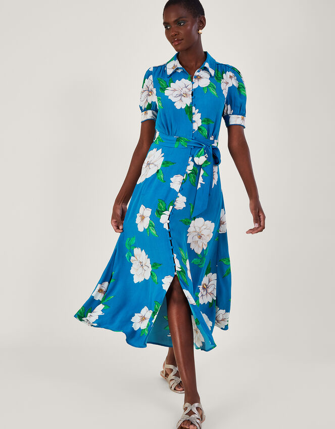 Milana Embellished Shirt Dress in Sustainable Viscose, Blue (BLUE), large