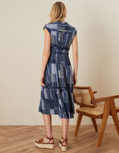 Patchwork Print Midi Dress, Blue (NAVY), large