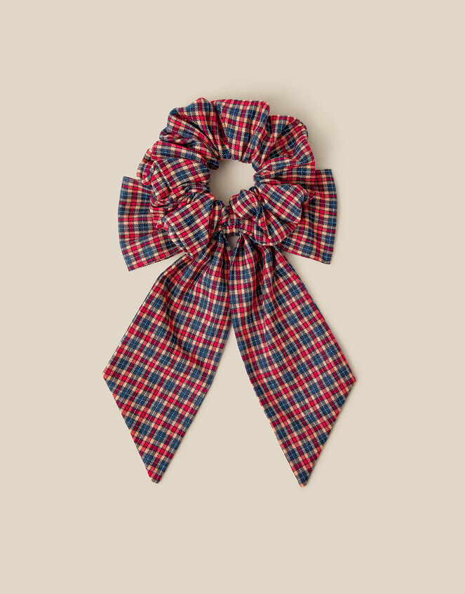Tartan Bow Hair Scrunchie, , large