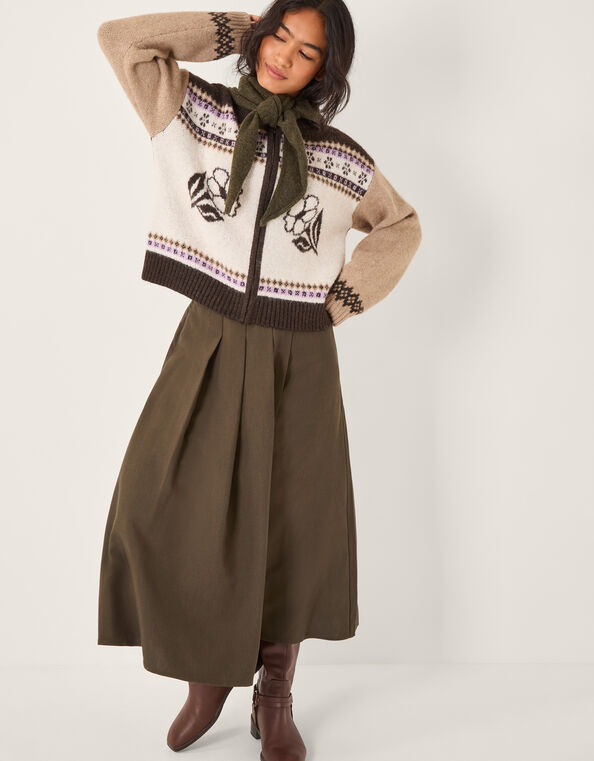 Julia Jacquard Knit Cardigan, Brown (CHOCOLATE), large