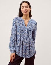 Nina Floral Jersey Blouse, Blue (BLUE), large