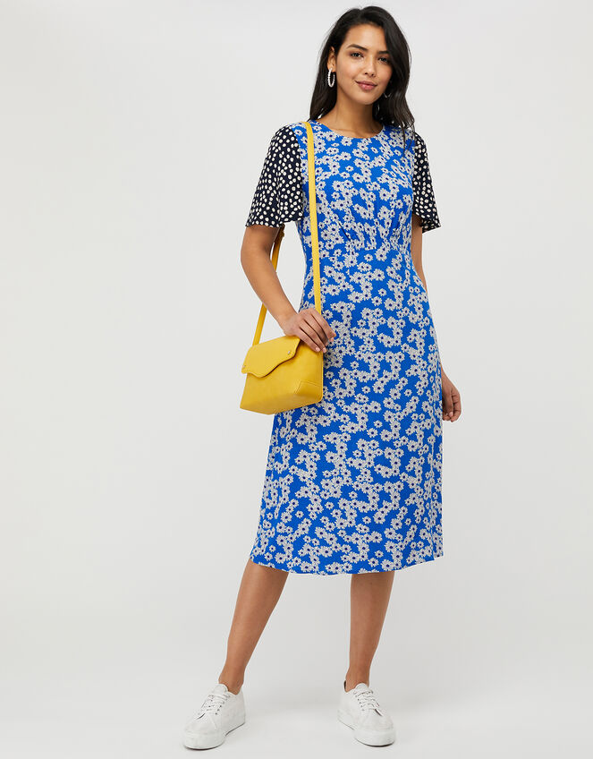Delta Contrast Print Midi Dress, Blue (BLUE), large