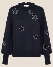 Velvet Star Sequin Jumper, Blue (NAVY), large