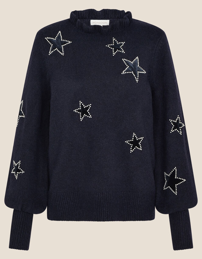 Velvet Star Sequin Jumper, Blue (NAVY), large