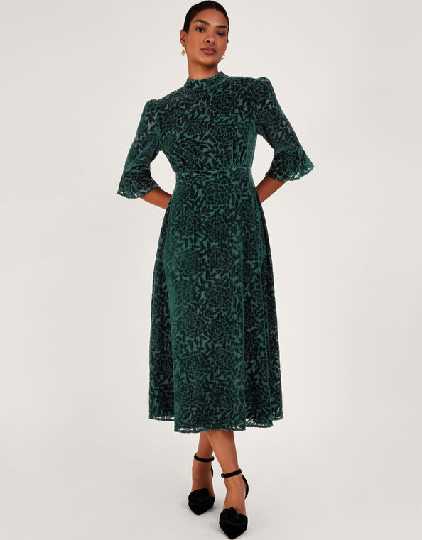 Fleur Devore Midi Dress, Teal (TEAL), large