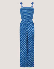 Floral Print Cut-Out Jumpsuit, Blue (NAVY), large