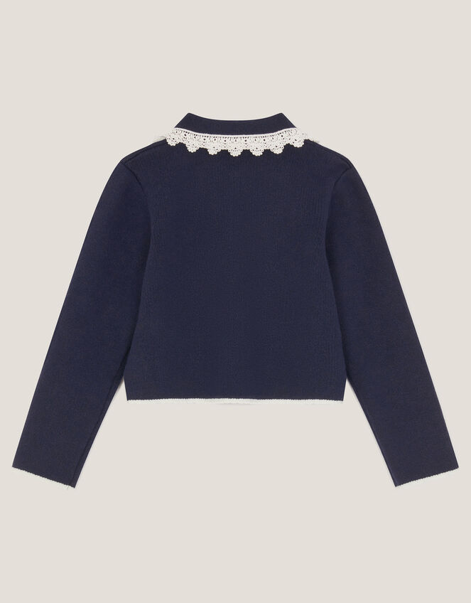 Crochet Collar Cardigan, Blue (NAVY), large