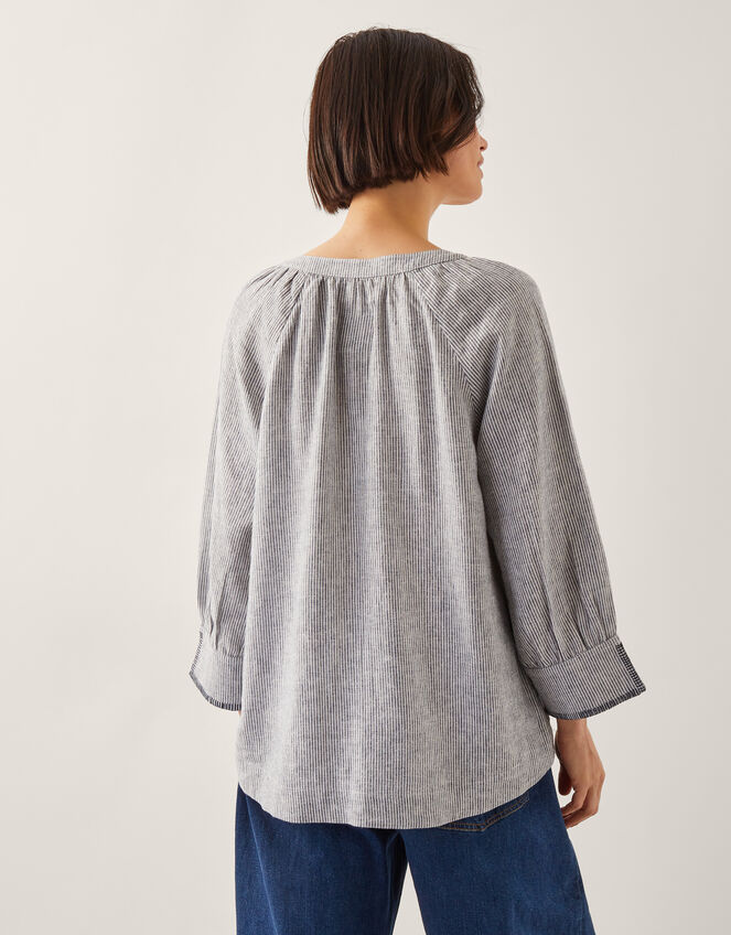 Frida Stripe Linen-Blend Top, Blue (BLUE), large