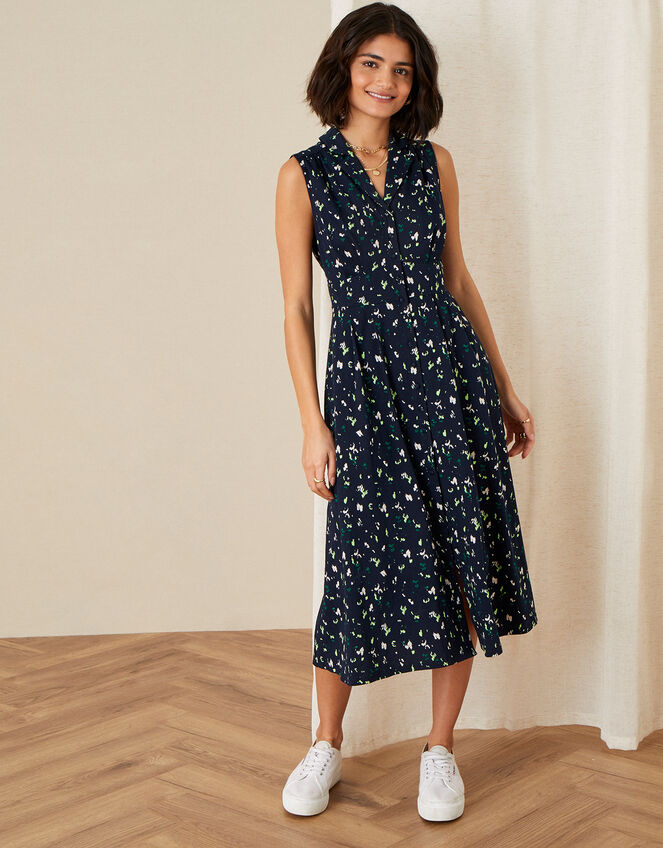 Tracy Printed Jersey Midi Dress, Blue (NAVY), large
