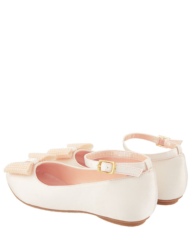 Blush Pearl Bow Satin Ballerina Shoes, Natural (CHAMPAGNE), large