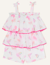 Baby Tiered Butterfly Print Playsuit , White (WHITE), large