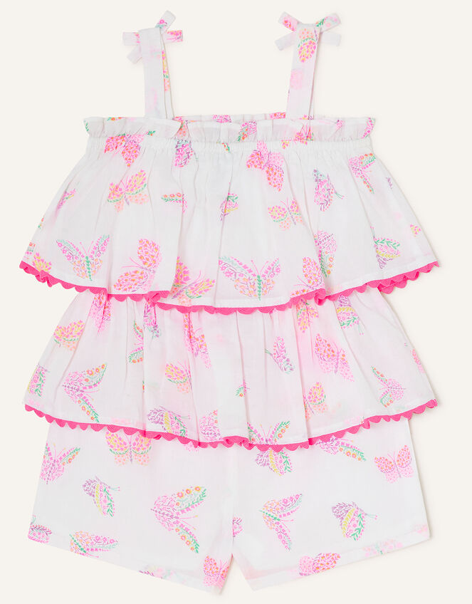 Baby Tiered Butterfly Print Playsuit , White (WHITE), large