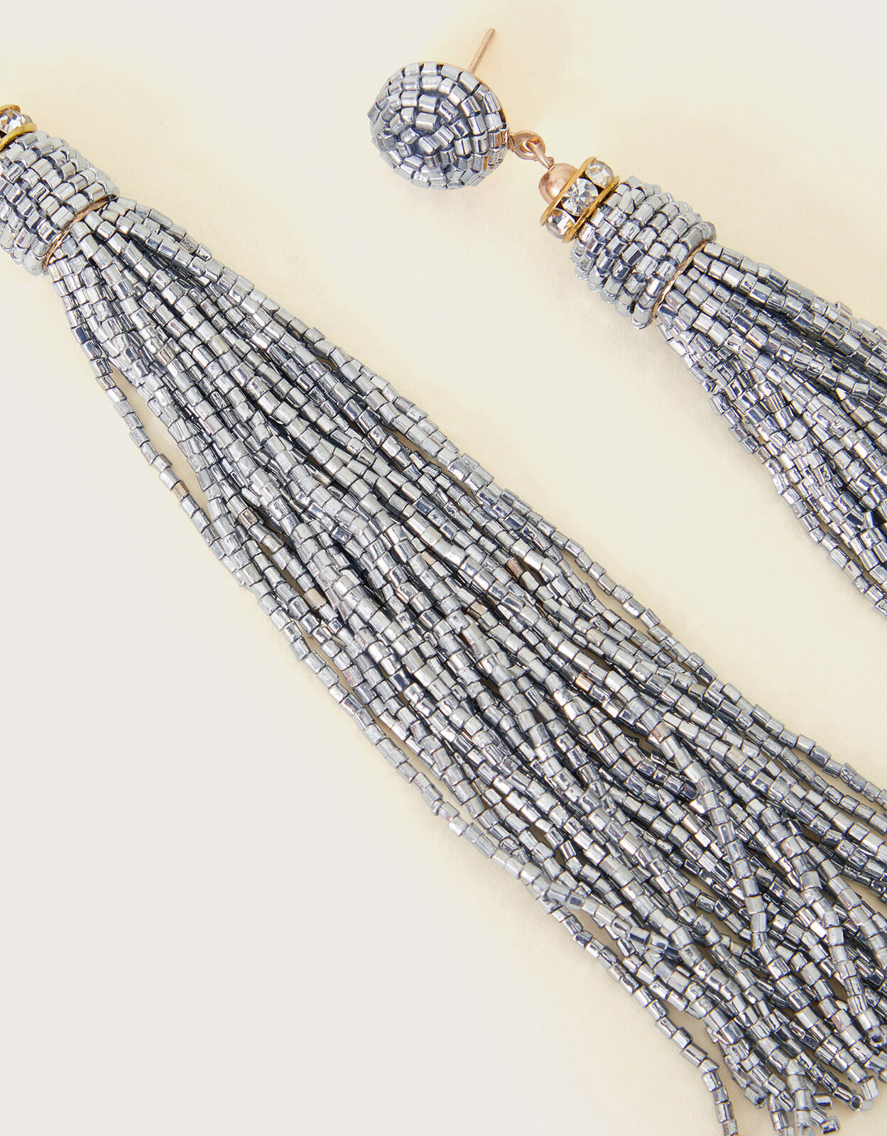 Silver beaded tassel earrings hotsell