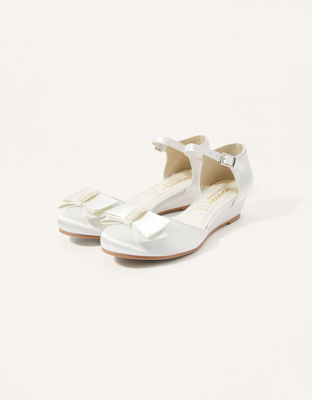 Children Children's Shoes & Sandals | Satin Pearl Bow Wedges Ivory - DN13786