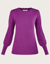 Cable Pointelle Jumper with LENZING™ ECOVERO™ , Purple (PURPLE), large