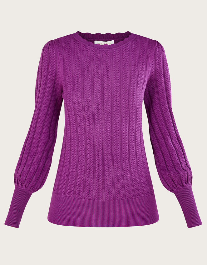 Cable Pointelle Jumper with LENZING™ ECOVERO™ , Purple (PURPLE), large