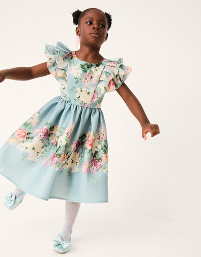 Cassie Floral Print Ruffle Dress, Green (SAGE), large