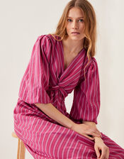 Stella Stripe Twist-Front Maxi Dress, Pink (PINK), large
