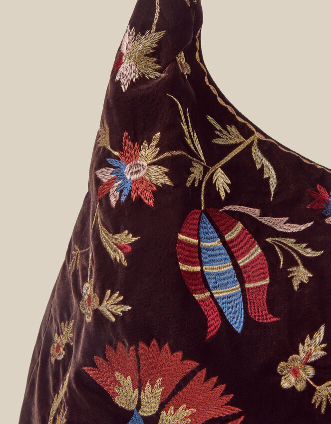 Hatti Embroidered Velvet Slouchy Shoulder Bag, , large