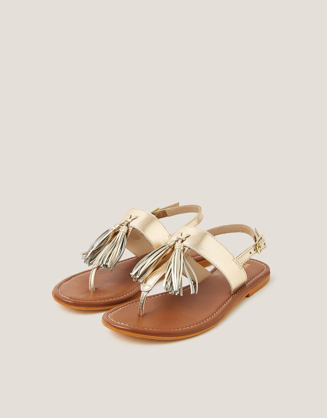 Cali Tassel Leather Sandals, Gold (GOLD), large