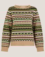 Fira Fair Isle Jumper, Green (GREEN), large