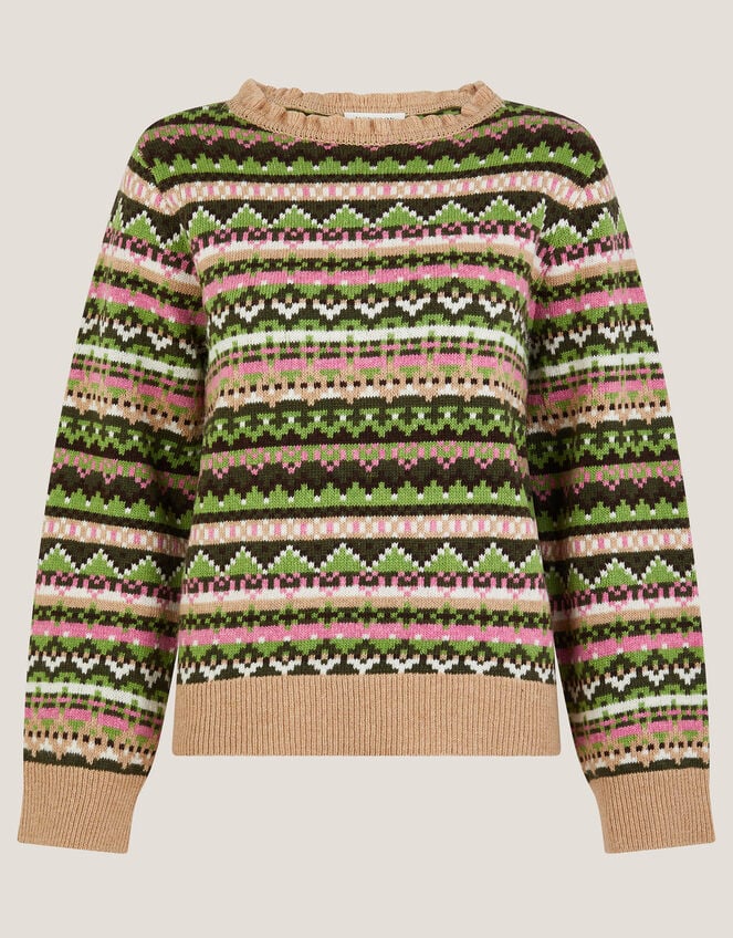 Fira Fair Isle Jumper, Green (GREEN), large