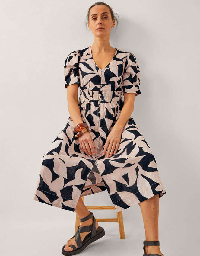 Annie Puff-Sleeve Midi Dress, Black (BLACK), large
