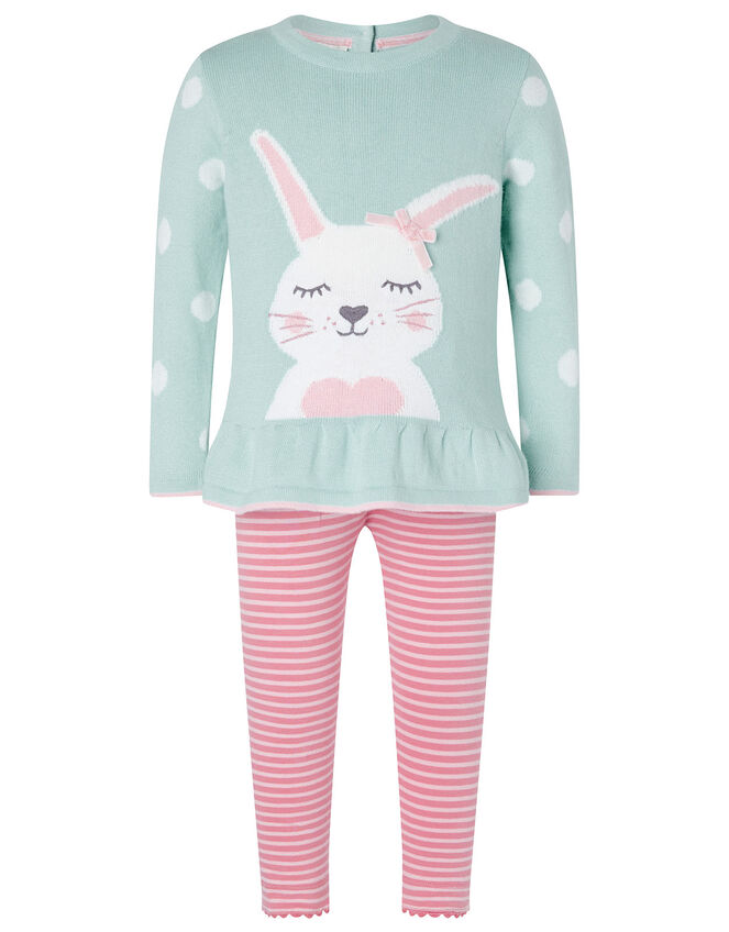 Baby Bunny Knit Top and Leggings Set, Blue (AQUA), large