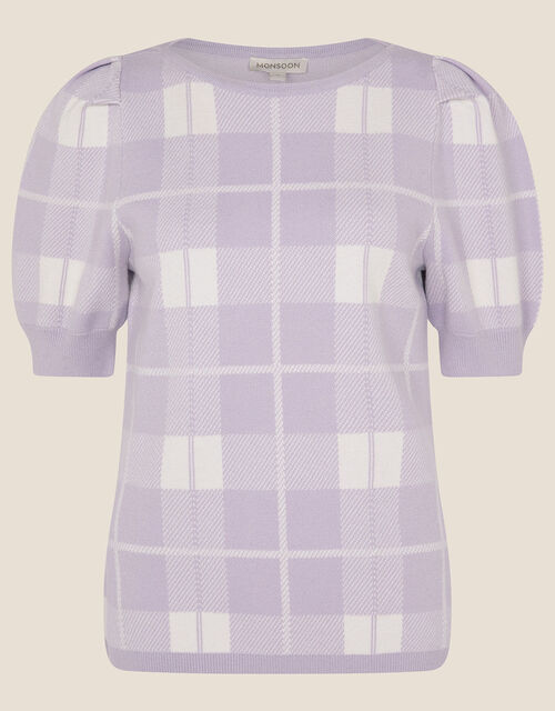 Check Short Sleeve Jumper, Purple (LILAC), large