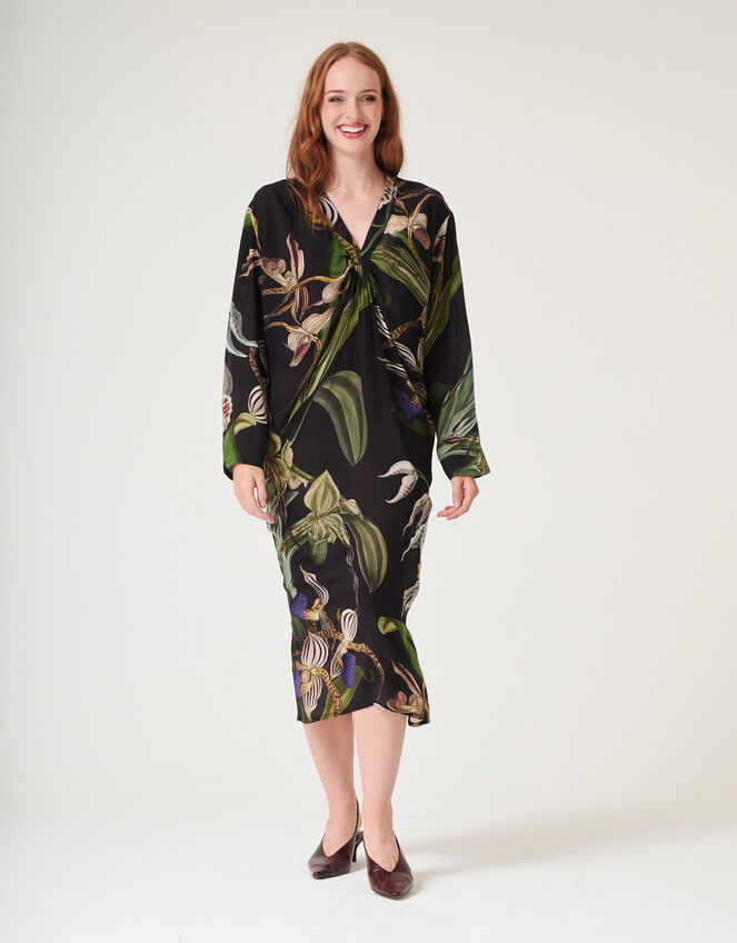 One Hundred Stars Orchid Crepe Midi Dress Black