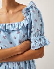 The India Edit Matilda Printed Puff Sleeve Midi Dress, Blue (BLUE), large