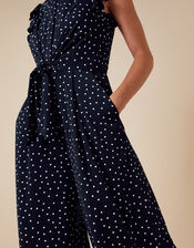 Spot Print Stretch Jumpsuit, Blue (NAVY), large