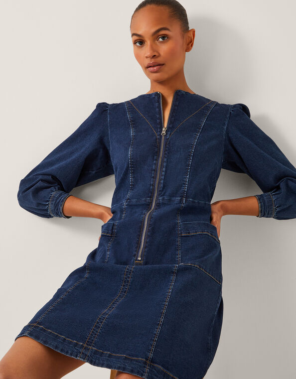 Katlyn Zip Denim Mini Dress, Blue (MID AUTHENTIC BLUE), large