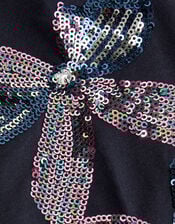 Sequin Bow Leggings, Blue (NAVY), large