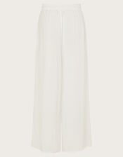 Wide Leg Crinkle Trousers, White (WHITE), large