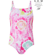 Tammy Tie Dye Swimsuit with Recycled Fabric, Pink (PINK), large