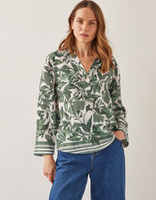 Clover Linen Blend Floral Print Blouse, Green (GREEN), large