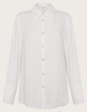 Sandra Plain Floral-Button Shirt , Ivory (IVORY), large