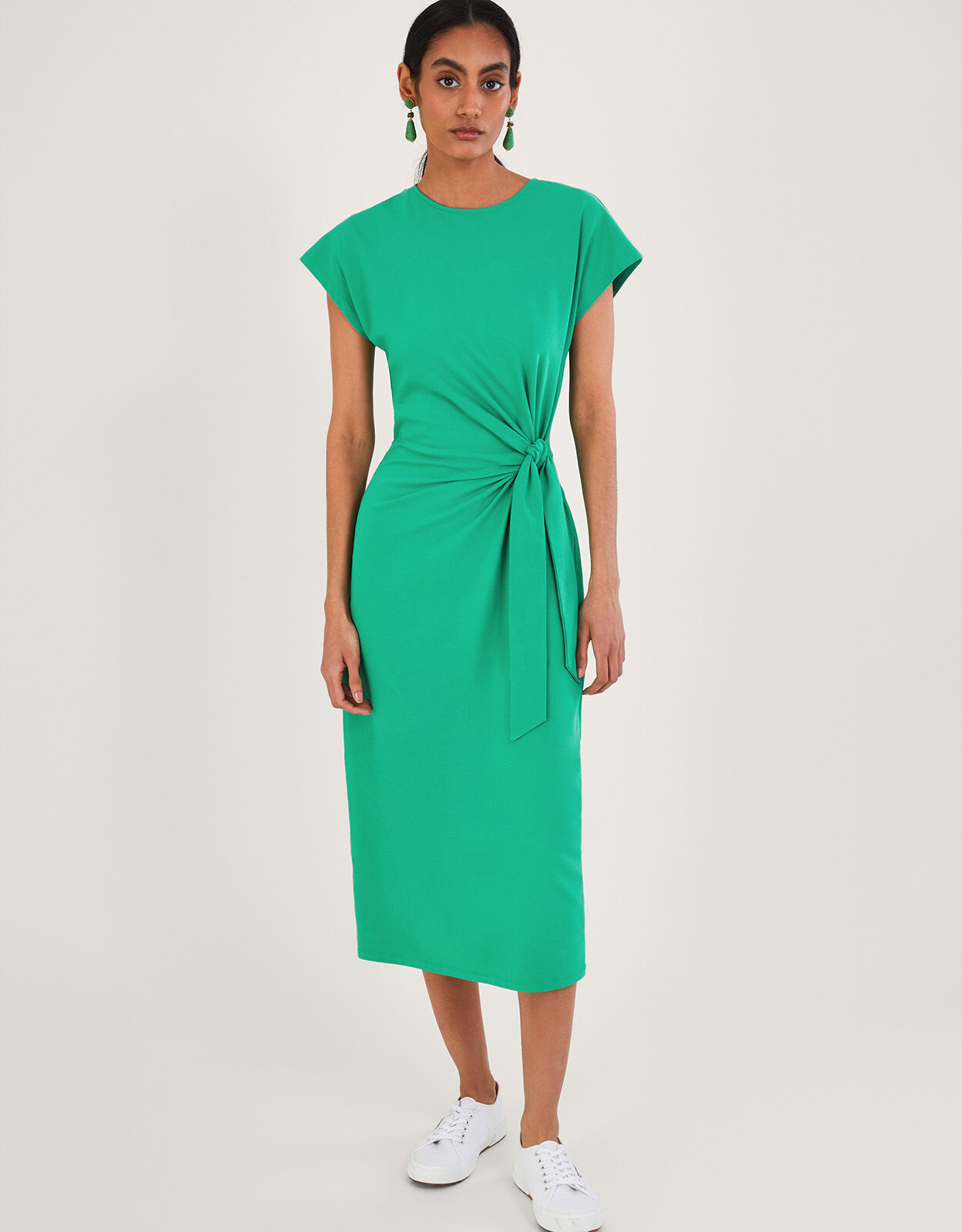 Short Sleeve Side Knot Midi Jersey Dress with Sustainable Cotton