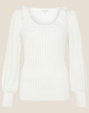 Sandra Ruffle Pointelle Jumper, Ivory (IVORY), large