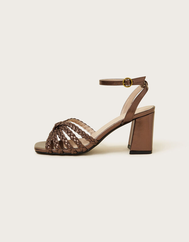Plaited Block Heel Sandals , Bronze (BRONZE), large