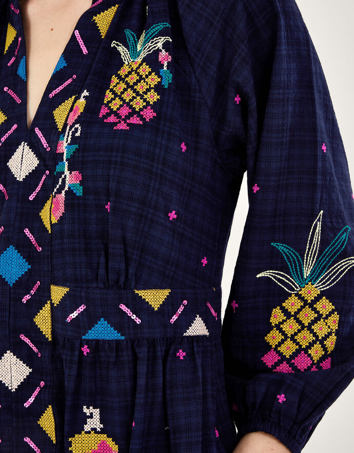 Women Dark Blue Pineapple Hoodie Dress Print main image 0