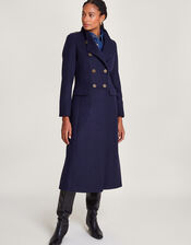 Vanessa Skirted Coat in Wool Blend, Blue (NAVY), large