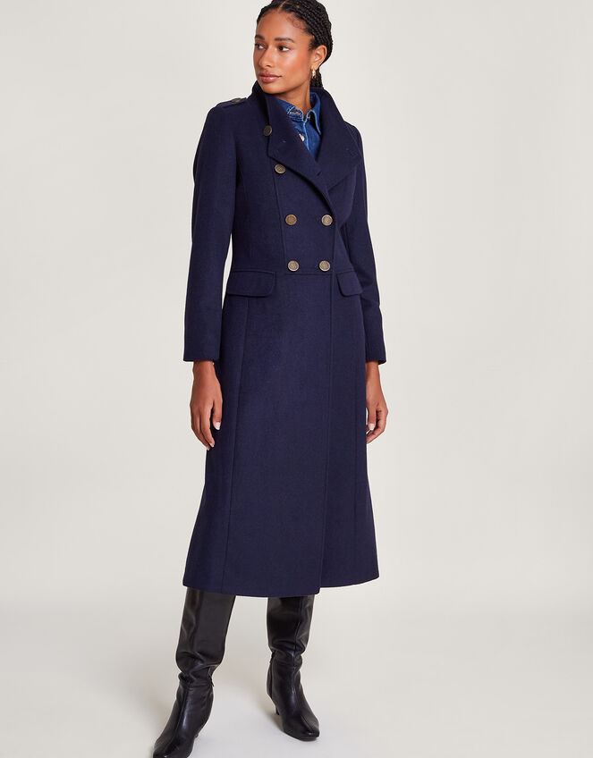 Vanessa Skirted Coat in Wool Blend, Blue (NAVY), large