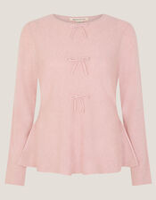 Paula Peplum Bow Jumper, Pink (BLUSH), large